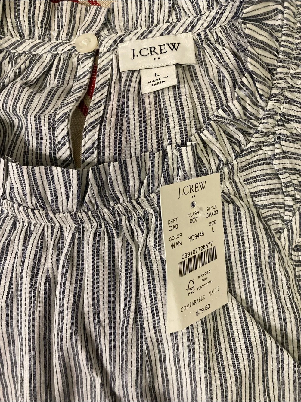 J. Crew Blue and White Striped Cotton Blouse